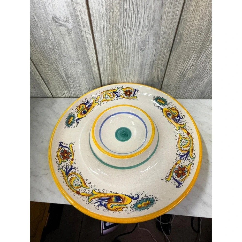 Ceramica Nova Deruta Italy Chip and Dip Server Round Ceramic Platter 12 inch